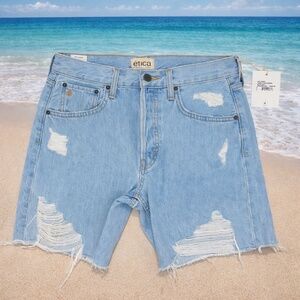 NWT Etica Size 26 -  Narin Long Shorts Blue Mist Light wash distressed.